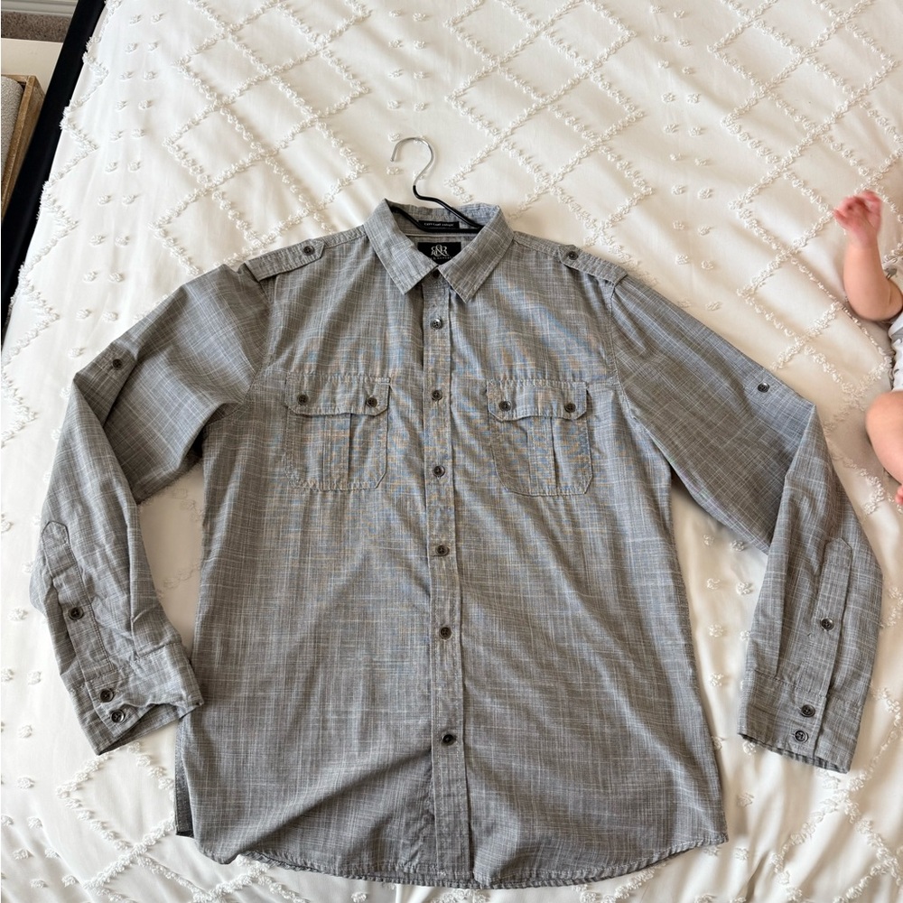 Rock & Republic Gray Plaid Casual Button-Down Shirt